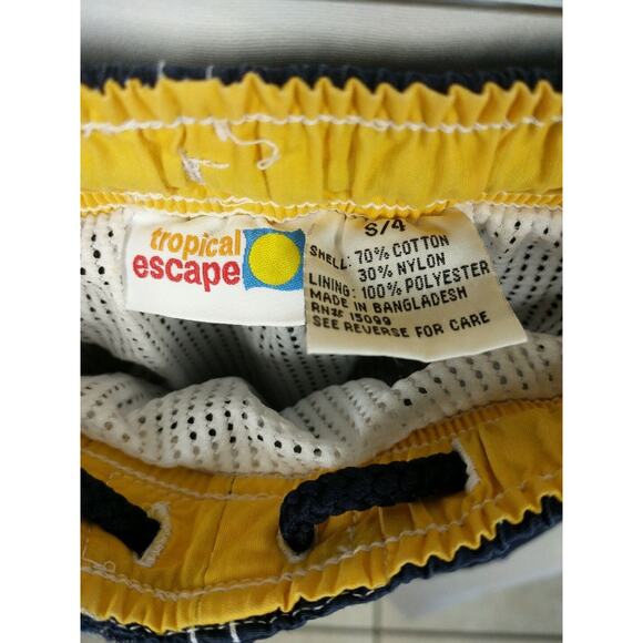 Tropical Escape Boys Size 4 Swim Trunks Shorts 2 Side Pockets Blue/White Elastic - Picture 8 of 12